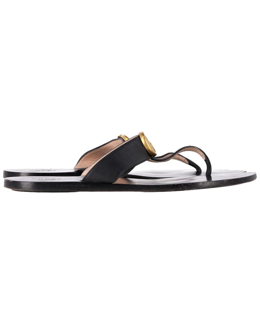 Gucci Women's Leather Gg Marmont Thong Sandal (authentic Pre-loved) In Black