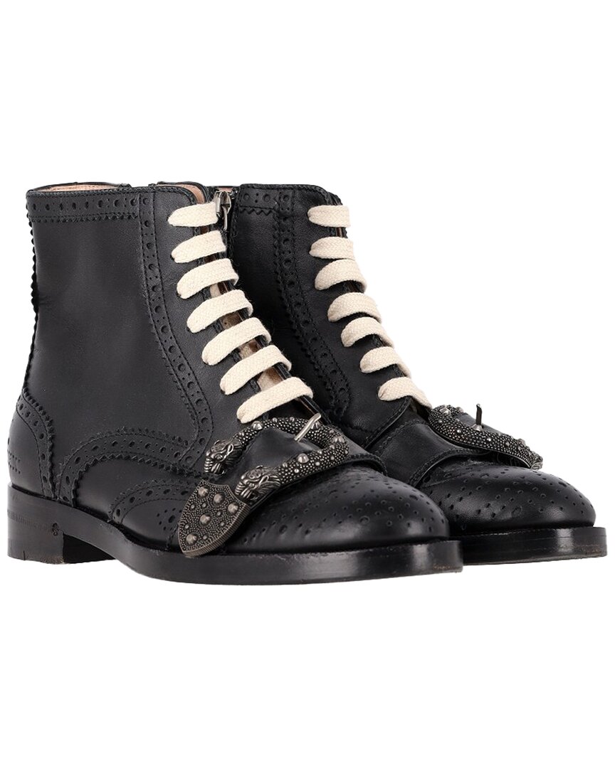 Gucci Women's Leather Queercore Brogue Wingtip Boot (authentic Pre-loved) In Black