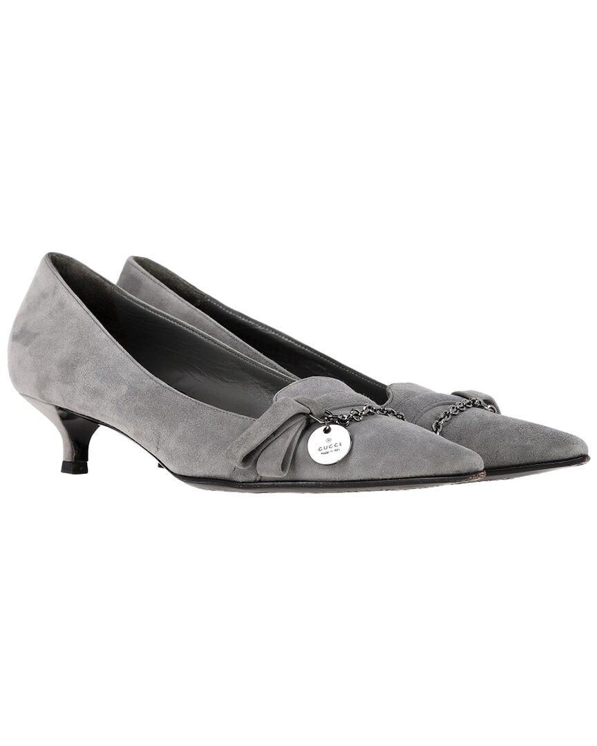 Gucci Women's Suede Low Pointed-toe Pump (authentic Pre-loved) In Gray