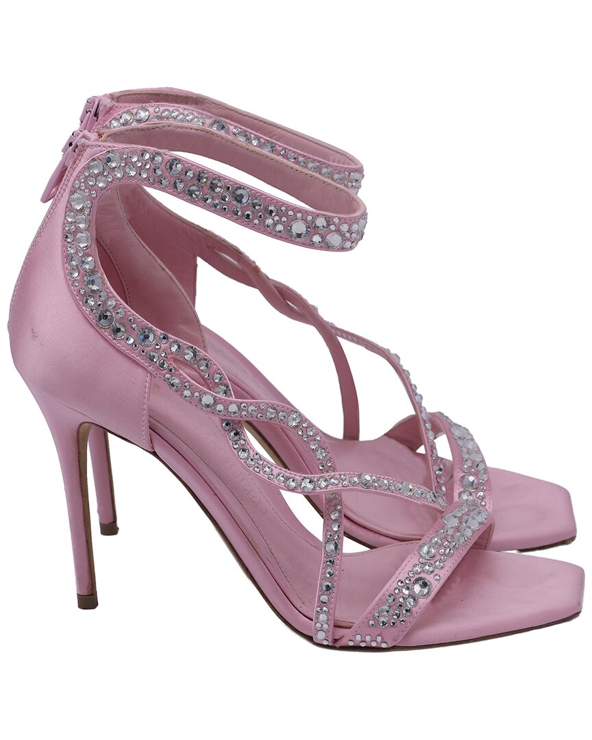 Alexander Mcqueen Women's Satin Cystal-embellished Satin Sandal, Size 38 (authentic Pre-loved) In Purple
