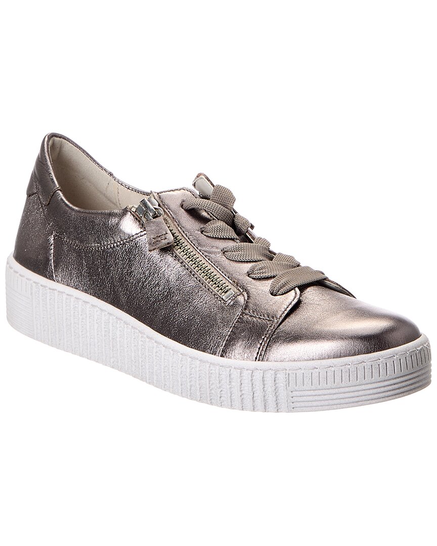 Gabor Leather Sneaker In Silver