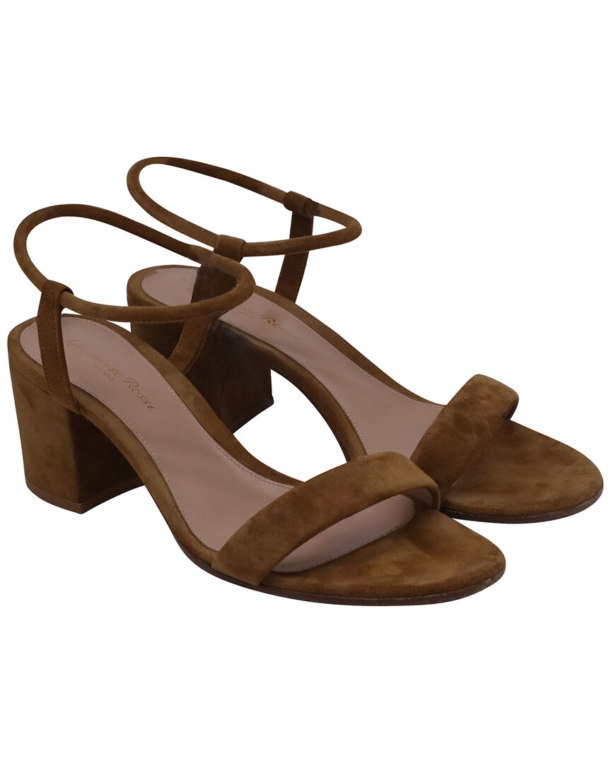 Gianvito Rossi Women's Suede Ankle Strap Block-heel Sandal (authentic Pre- Loved) In Brown