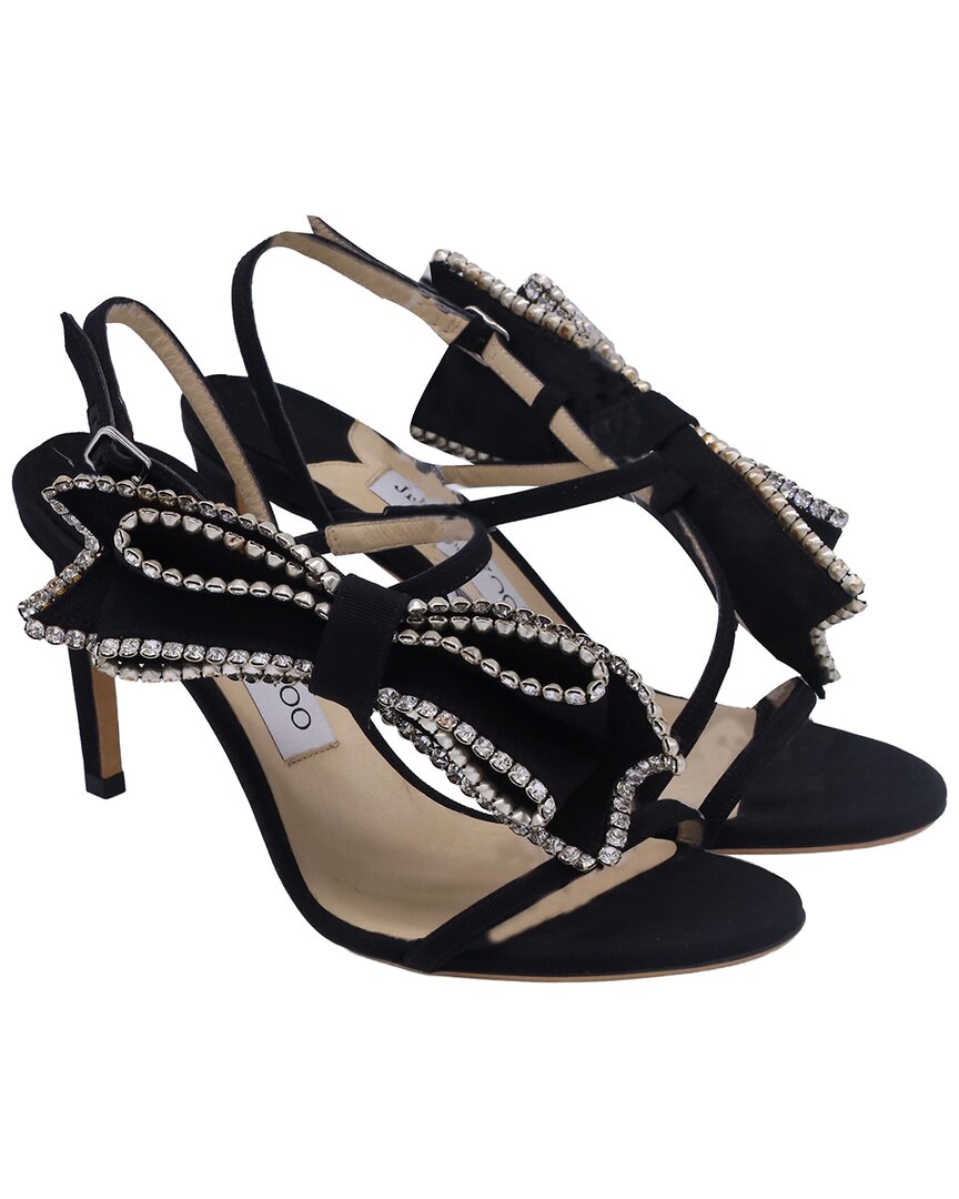 Jimmy Choo Women's Suede Sarara 85 Embellished Bow Sandal (authentic Pre-  Loved) In Black