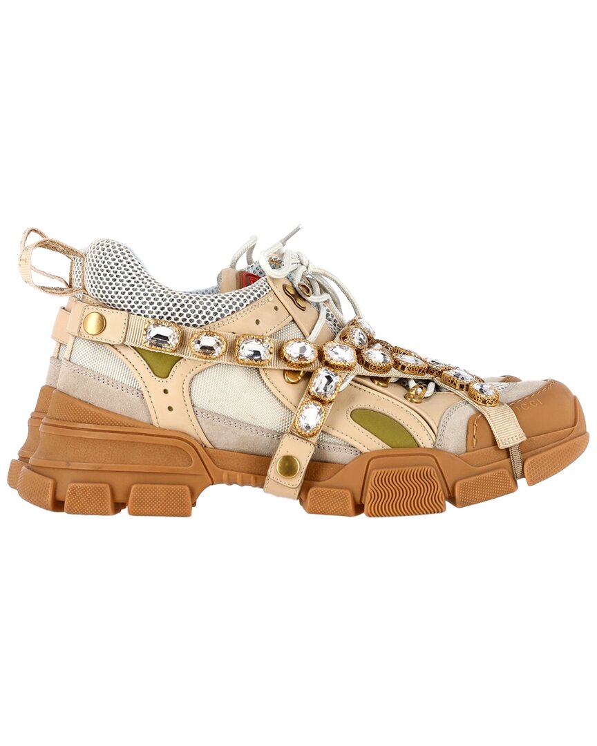Gucci Women's Leather Crystals Flashtrek Sneaker (authentic Pre-loved)