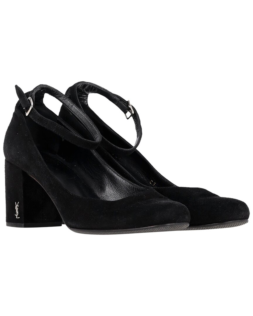 Saint Laurent Women's Suede Babies Ankle Strap Pump (authentic Pre-loved) In Black