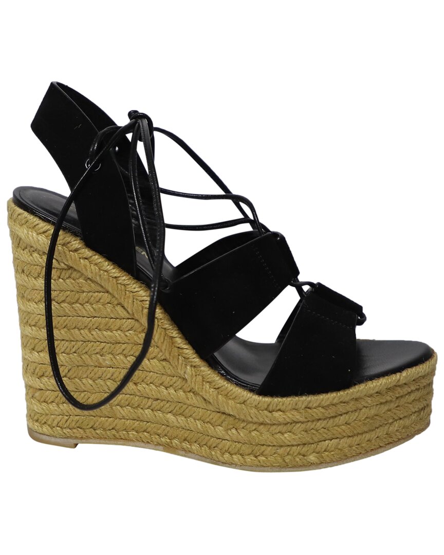 Saint Laurent Women's Suede Espadrille Platform Wedges (authentic Pre-loved) In Black