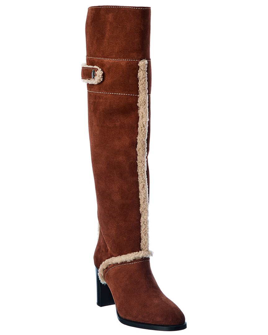 SEE BY CHLOÉ SEE BY CHLOE SUEDE & SHEARLING OVER-THE-KNEE BOOTS