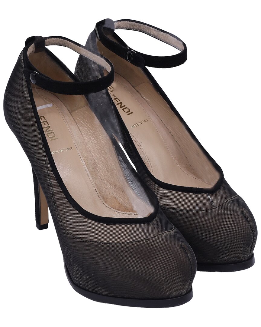 Fendi Women's Suede Mesh Platform Pump (authentic Pre-loved) In Black