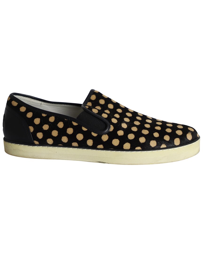 Bottega Veneta Women's Calfskin Leather Polka-dot Pony-style Slip-on Sneaker  (authentic Pre-loved) In Black