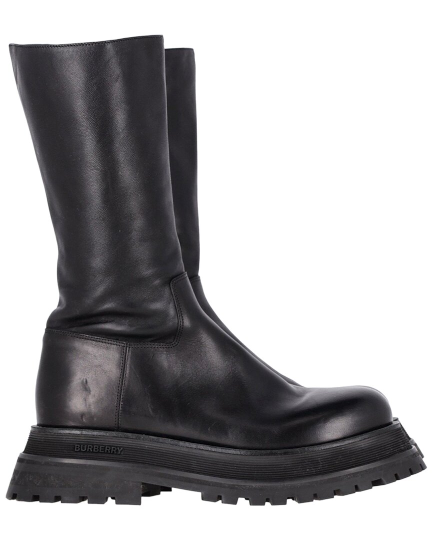 Burberry Women's Leather Jeffy Flatform Chunky Sole Boot (authentic Pre-loved) In Black