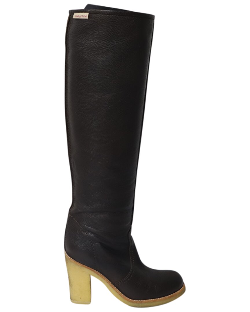 Chloé See By  Women's Leather Knee-high Boot (authentic Pre-loved) In Black