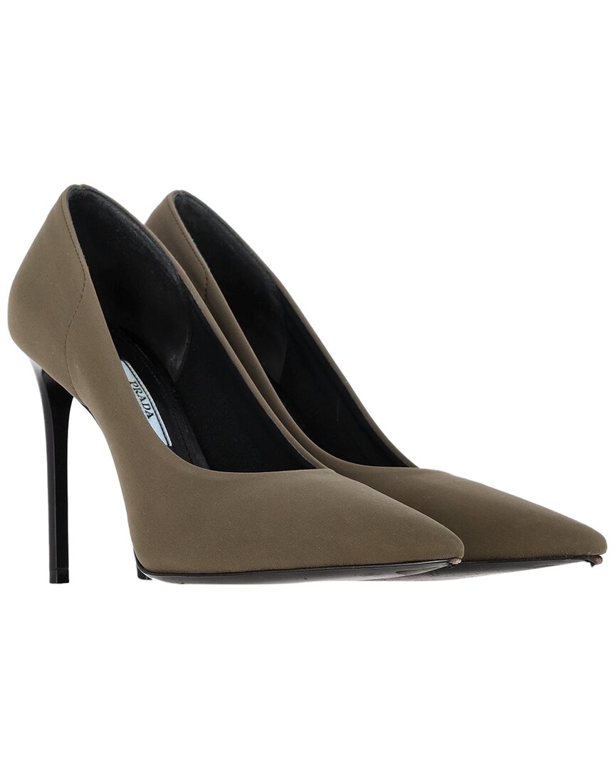 Prada Women's Suede Logo Plaque Pointed-toe Pump (authentic Pre-loved) In Brown