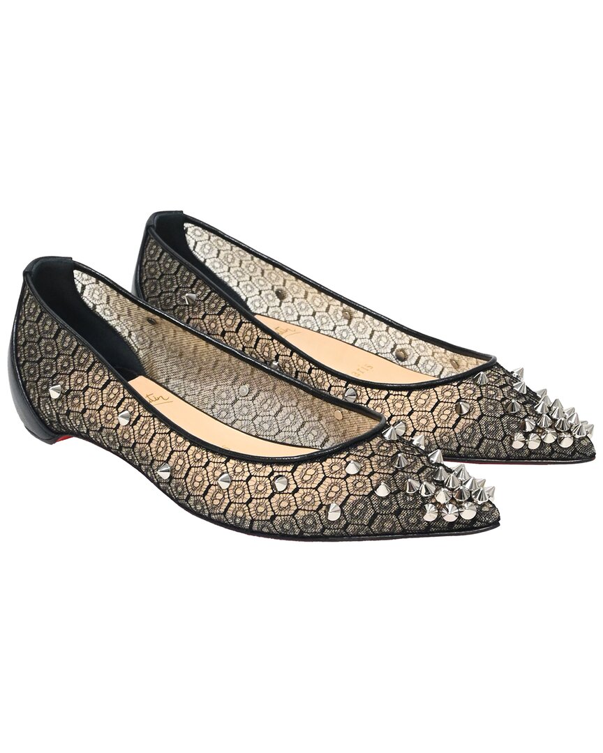 Christian Louboutin Women's Polyester Lace Spike-embellished Ballet Flat (authentic Pre-loved) In Black