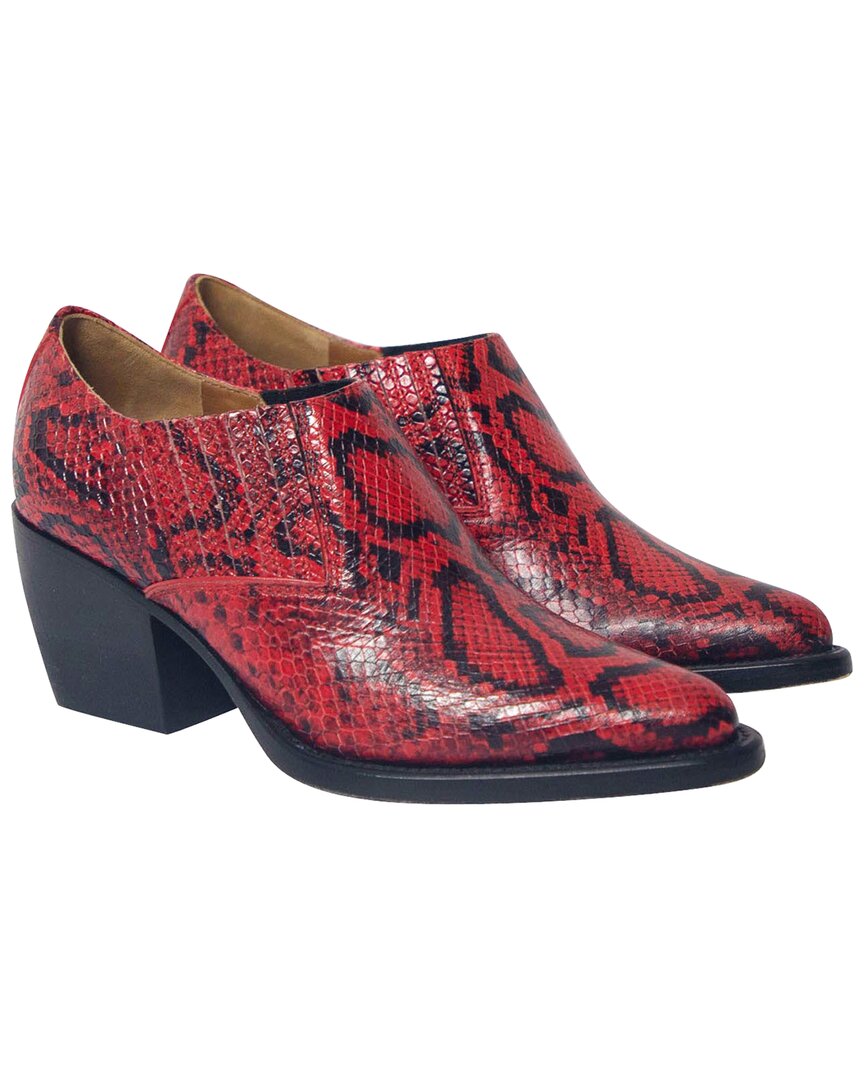 Chloé Women's Leather Rylee Snake-effect Bootie, Size 36.5 (authentic Pre- Loved) In Red