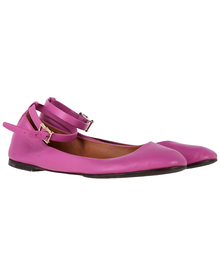 Valentino Women's Leather Tan-go Ankle-strap Ballerina Flat (authentic Pre-  Loved) In Purple