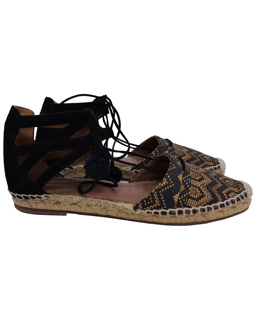 Aquazzura Women's Raffia Belgravia Patterned Lace-up Espadrille Flat Sandal  (authentic Pre-loved) In Brown