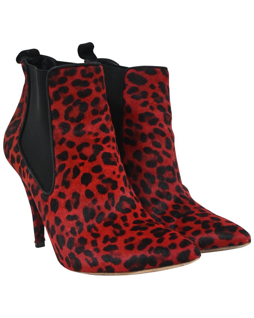 Dior Women's Wool/hair Leopard Print Bootie (authentic Pre-loved) In Red