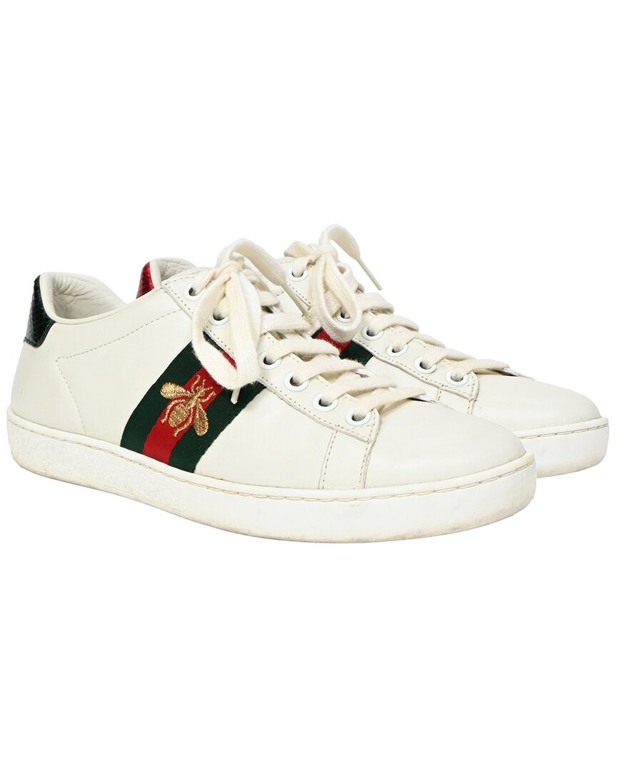 Gucci Women's Leather Ace Sneakers With Bee (authentic Pre-loved) In White
