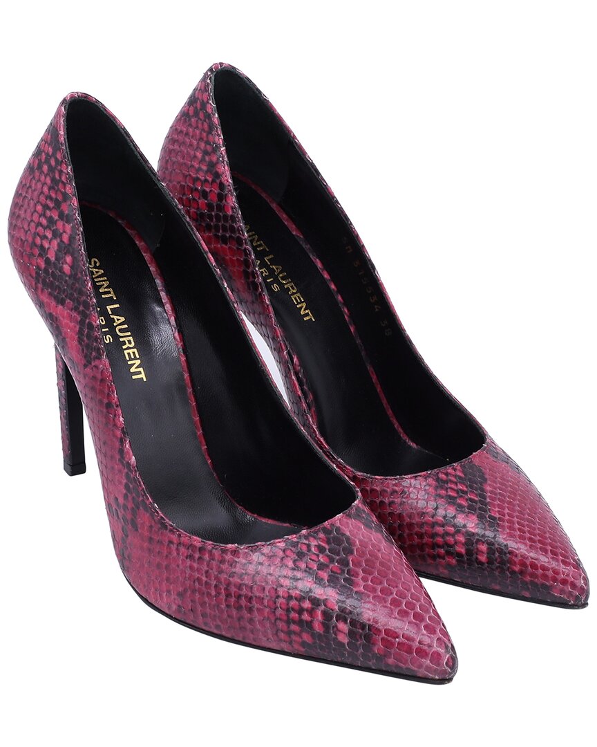 Saint Laurent Women's Leather Two-tone Python-embossed Pointed Toe Pump (authentic Pre-loved) In Pink