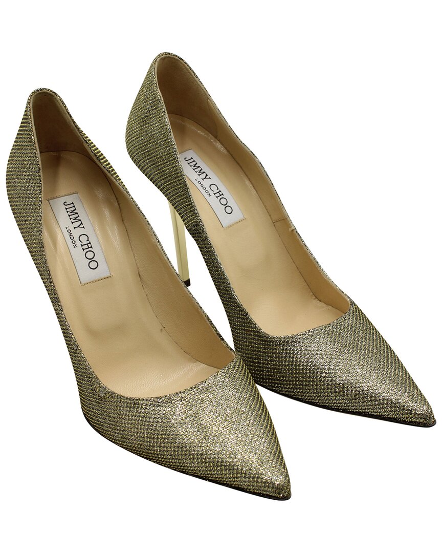 Jimmy Choo Glitter Abel Pointed Toe Pumps In Metallic Gold Lamè In Gold