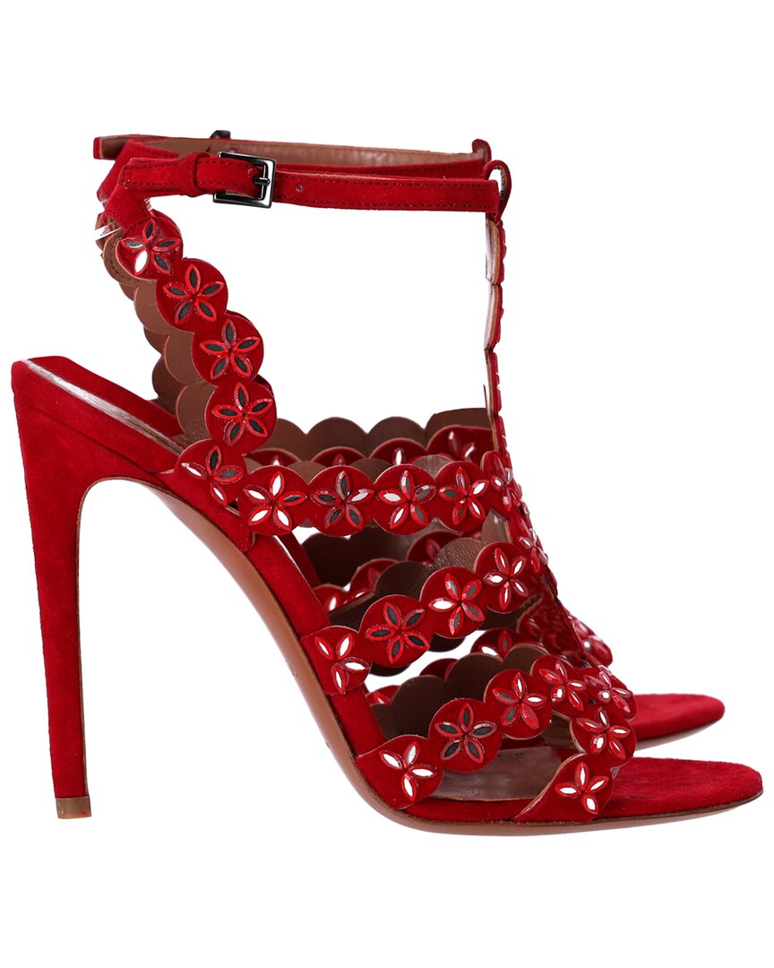 Alaïa Women's Suede Mirror-embellished Sandal (authentic Pre-loved) In Red