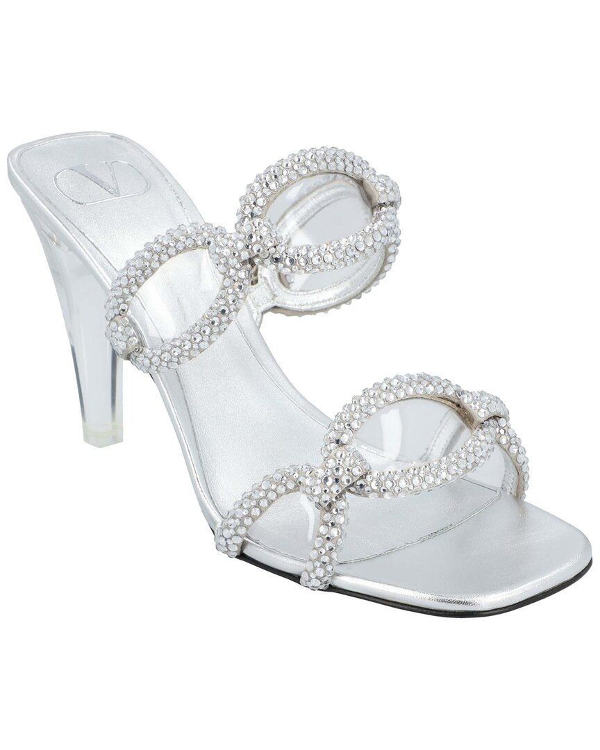 Valentino Garavani Valentino Women's Leather Chain 1967 Slide Sandal, Never Worn (authentic Pre- Loved) In Silver