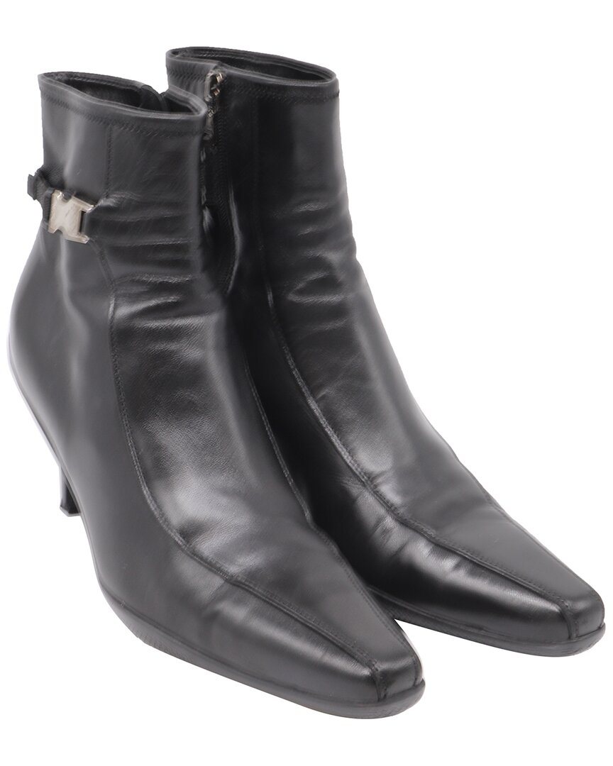Prada Women's Leather Buckled Kitten-heel Bootie (authentic Pre-loved) In Black