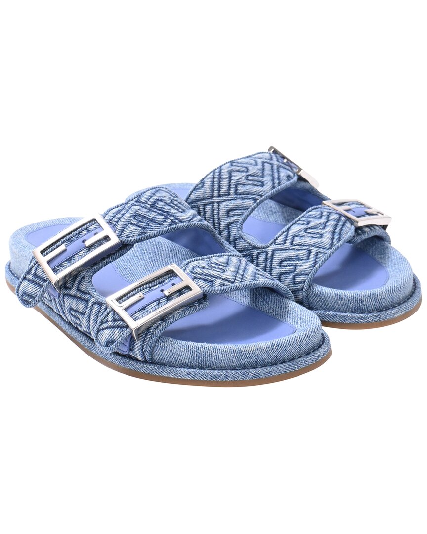 Fendi Women's Cotton Denim Ff Feel Slide Flat Sandal (authentic Pre-loved)
