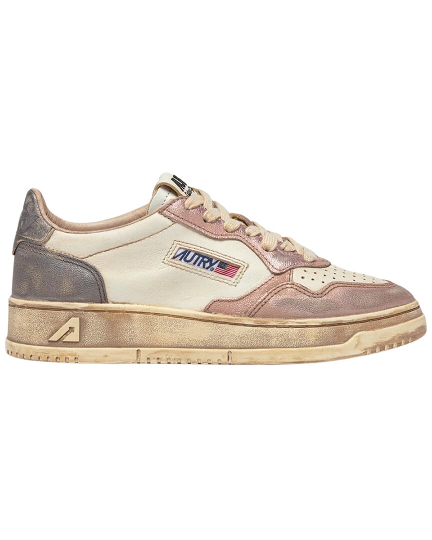 Autry Super Vintage Distressed Paneled Metallic Leather Sneakers In Multi