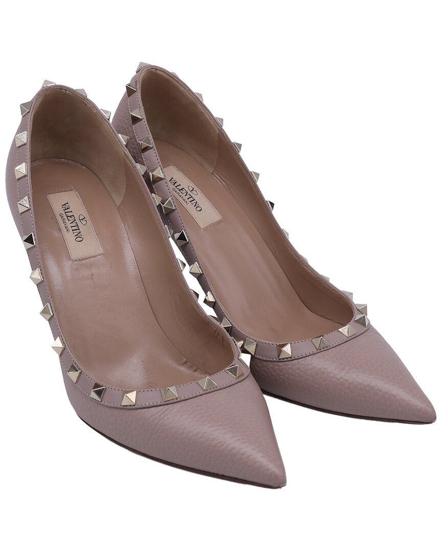 Valentino Garavani Women's Leather Rockstud Pointed-toe Pump (authentic Pre-loved) In Brown