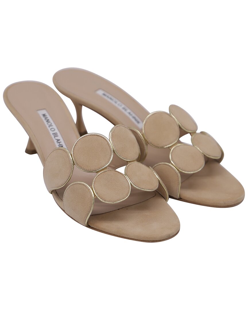 Manolo Blahnik Women's Suede Haribalmu Sandal Heel (authentic Pre-loved) In Neutral