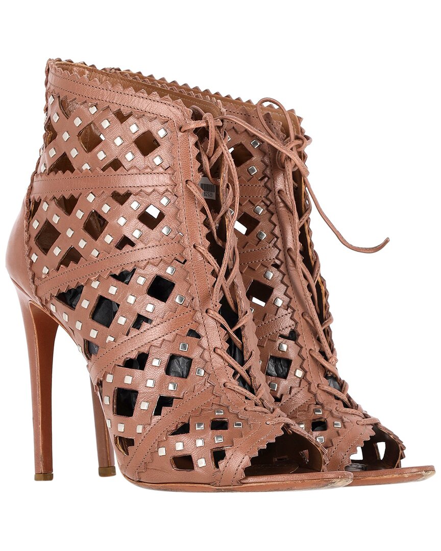 Alaïa Women's Leather Laser Cut Lace-up Peep Toe Heeled Boot (authentic Pre-  Loved) In Brown