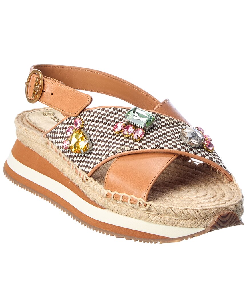 Tory Burch Daisy Crystal Leather Sandal In Brown | ModeSens