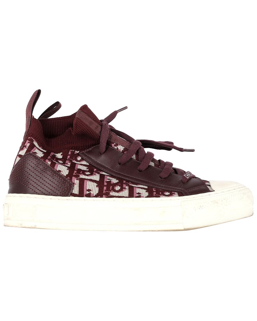 Dior Women's Leather Walk 'n'  Knitted High-top Sneaker (authentic Pre-  Loved) In Burgundy