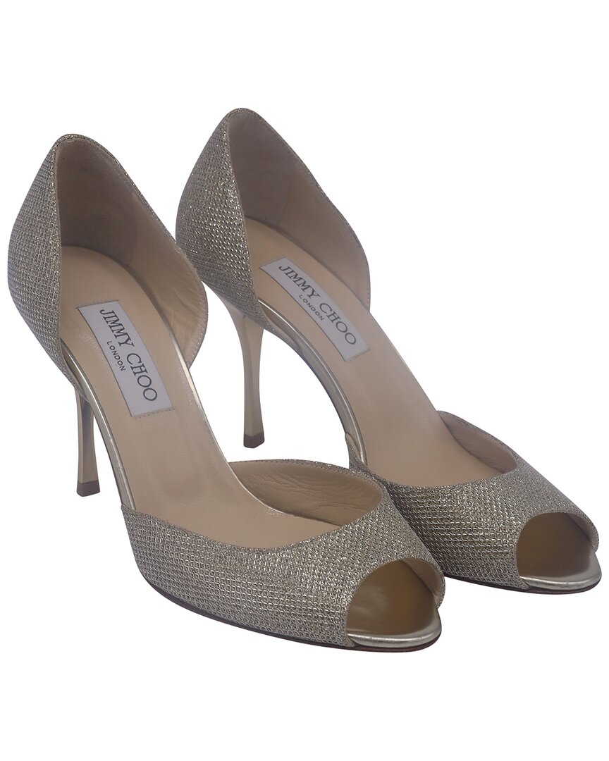 Jimmy Choo Women's Glitter Logan Peep-toe Pump (authentic Pre-loved) In Gray
