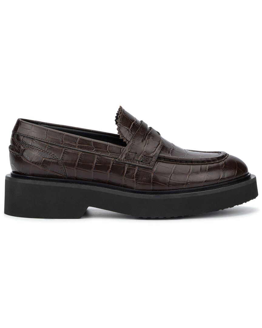Aquatalia Marice Weatherproof Croc-embossed Leather Loafer In Brown