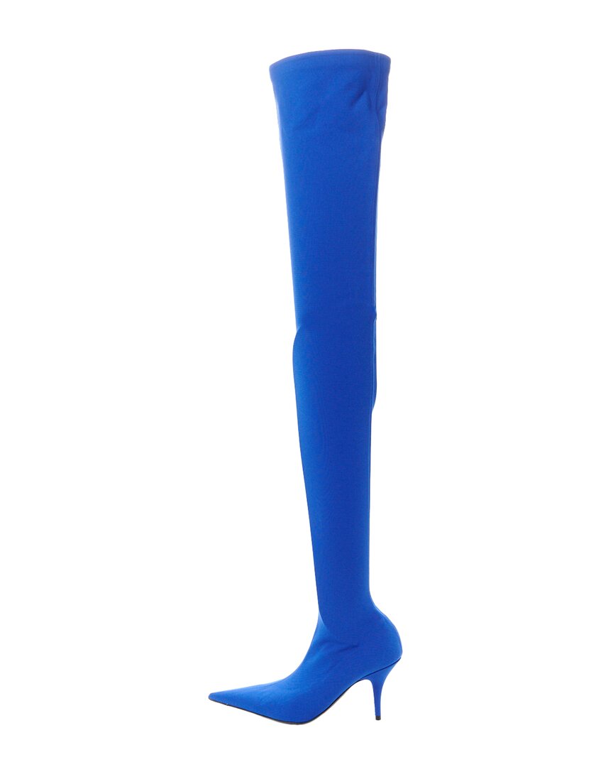 Balenciaga Nylon Pointed Toe Knife 110 Thigh-high Boots In Blue