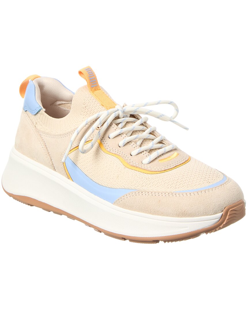 Fitflop F-mode Suede/knit Flatform Slip-on Laced Sneaker In Neutral