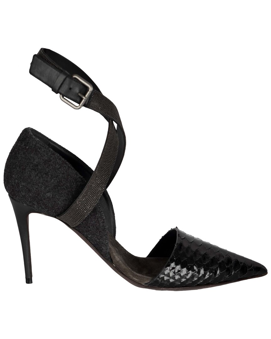 Brunello Cucinelli Women's Leather Monili Beaded Ankle Strap Pump (authentic  Pre-loved)