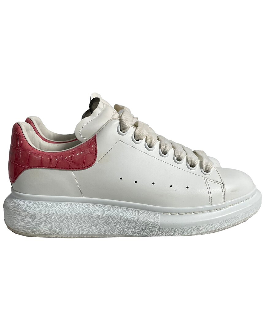 Alexander Mcqueen Women's Leather Oversize Croc-embossed Sneaker (authentic  Pre-loved) In White