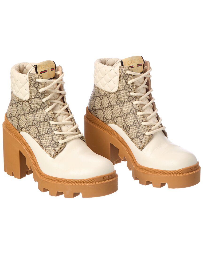 Pre-owned Gucci Gg Supreme Canvas & Leather Bootie (authentic Pre-loved)
