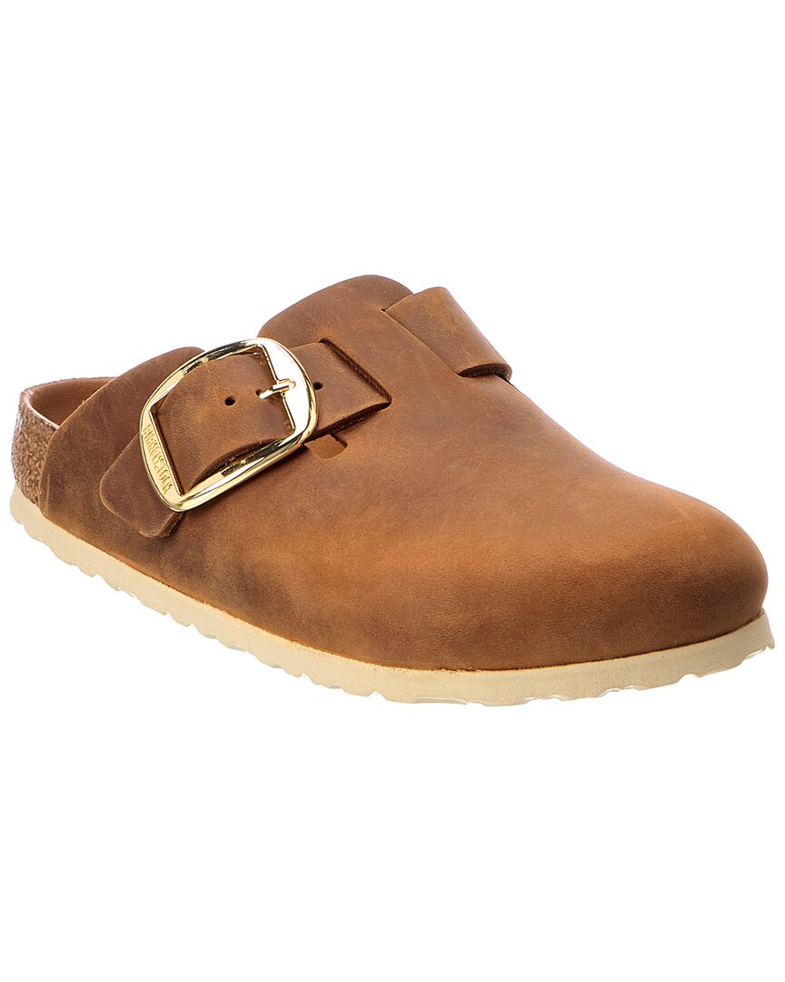 Birkenstock Boston Big Buckle Narrow Oiled Leather Clog In Brown