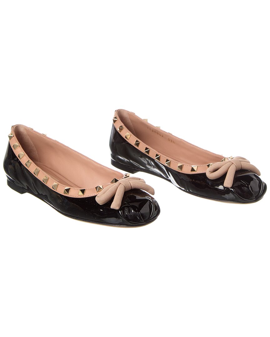 Valentino Rockstud Patent Ballerina Flat In Black