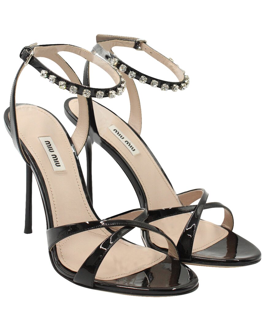 Miu Miu Women's Patent Leather Calzature Donna Crystal-embellished Sandal  (authentic Pre-loved) In Black