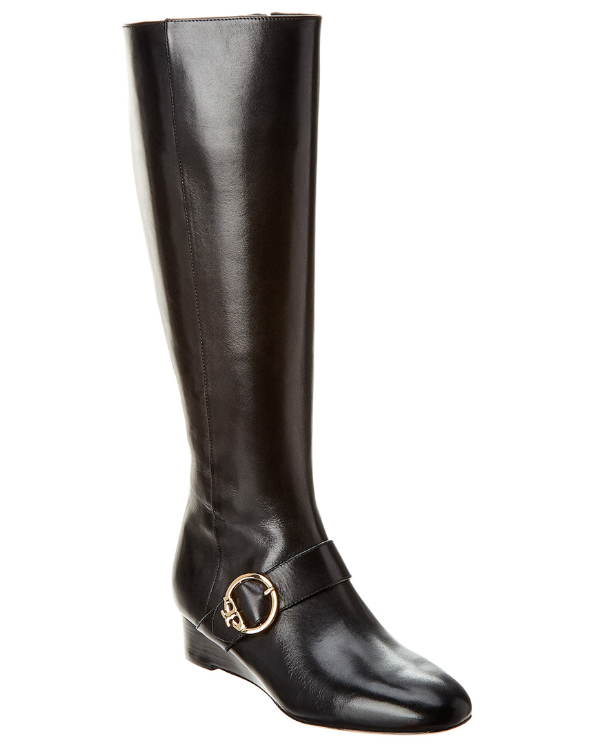 Tory Burch Sofia Leather Wedge Boot In Black | ModeSens