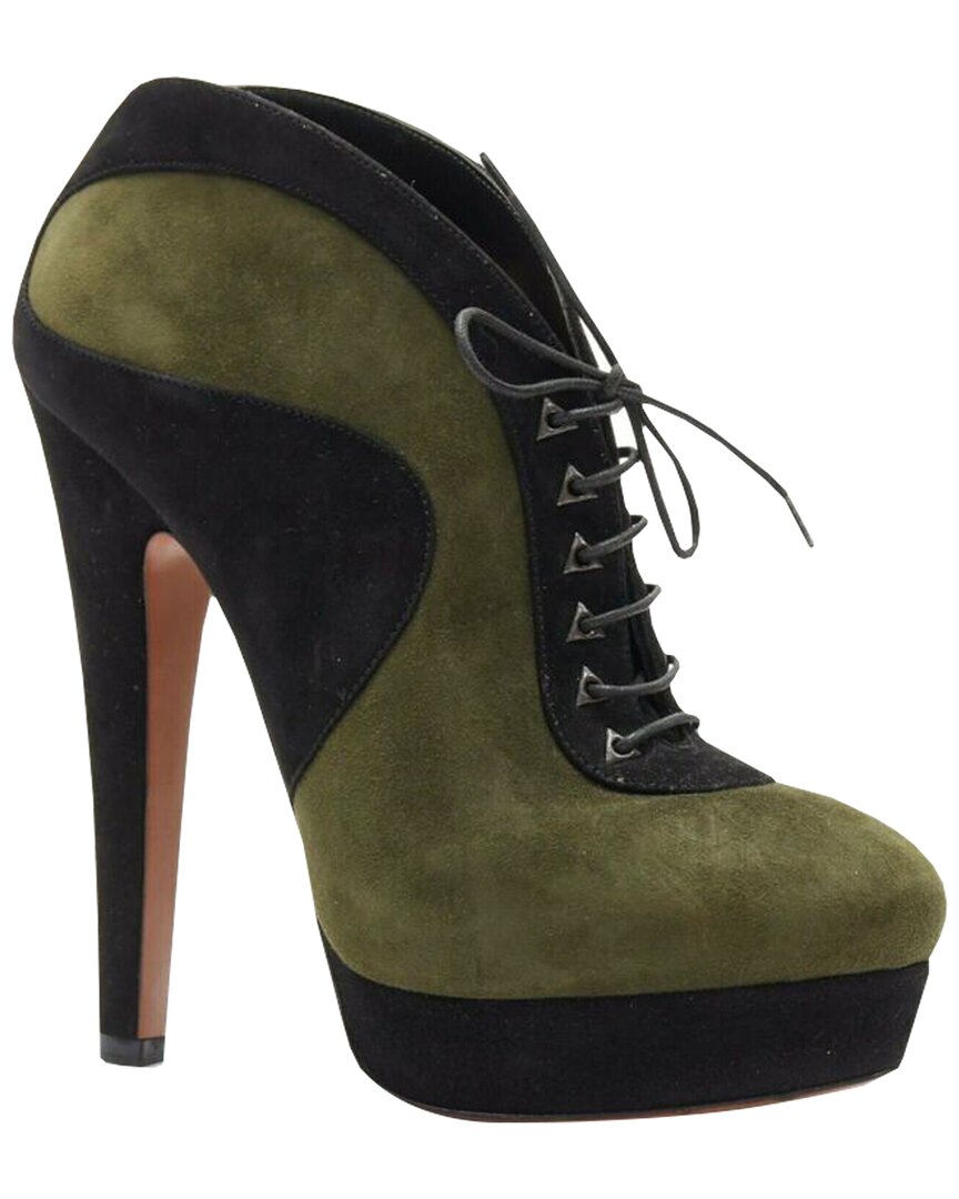 Alaïa Women's Leather Suede Leather Lace Up Platform Ankle Bootie (authentic  Pre-loved) In Green