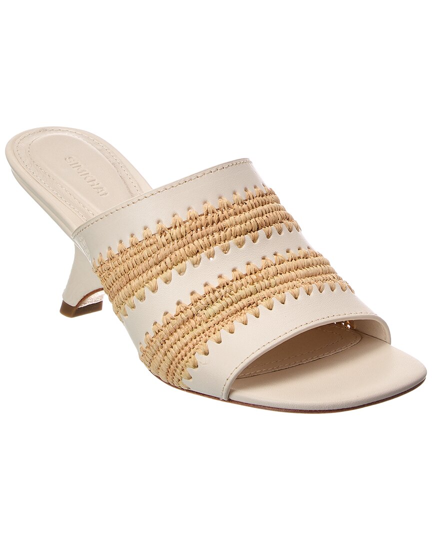 Simkhai Shadow Leather And Raffia Wedge Mules In Multi
