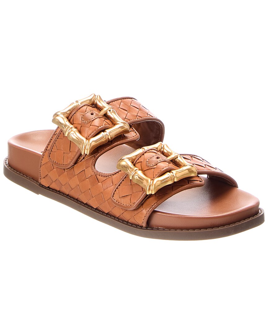 Schutz Enola Sporty Leather Woven Sandal In Brown
