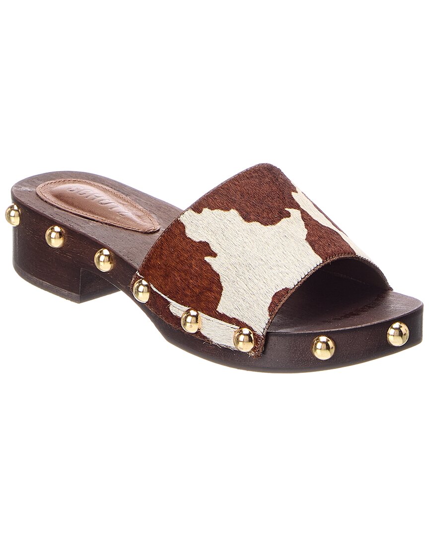 Schutz Shayla Beads Low Block Haircalf Sandal In White