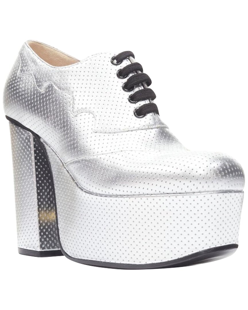 Gucci Women's Leather Otis Metallic Chunky Platform Block Heel Bootie Mule  (authentic Pre-loved) In Silver